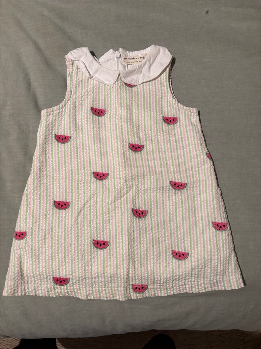 Girls' Watermelon Stripe Dress with Peter Pan Collar